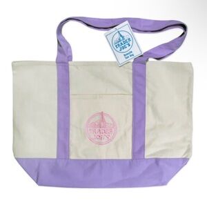 Trader Joe's large Cream and Lavender Canvas Tote